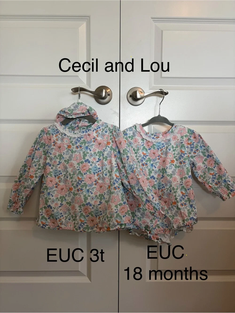 Cecil and Lou Girls Floral Matching bloomer and bubble Set in Pastel Pink & Blue